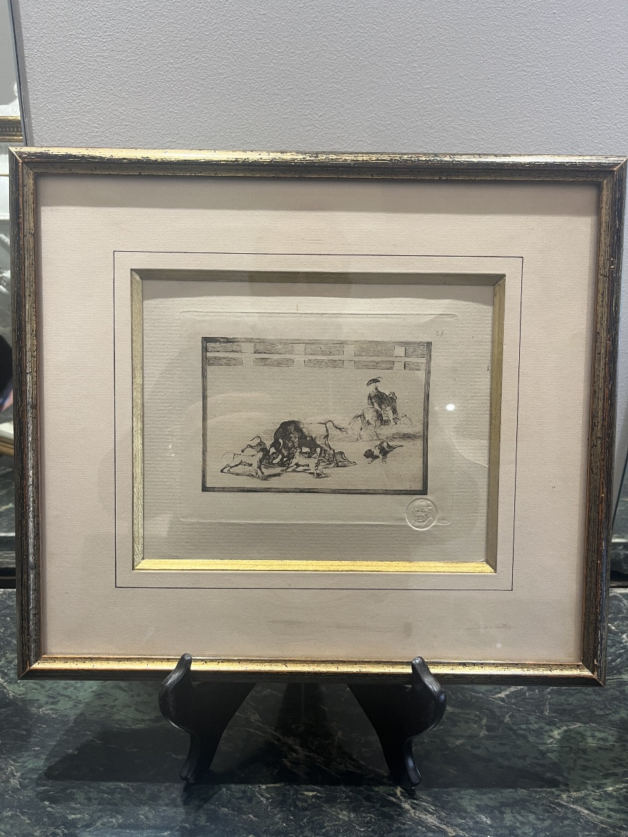 Gravure  encadré du 20 ieme de Francisco de Goya  de la série la Tauromaquia