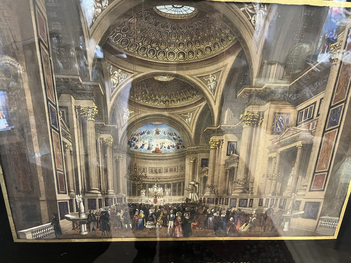 Belle peinture sur papier 19 ieme  église de la Madeleine  à Paris-photo-1