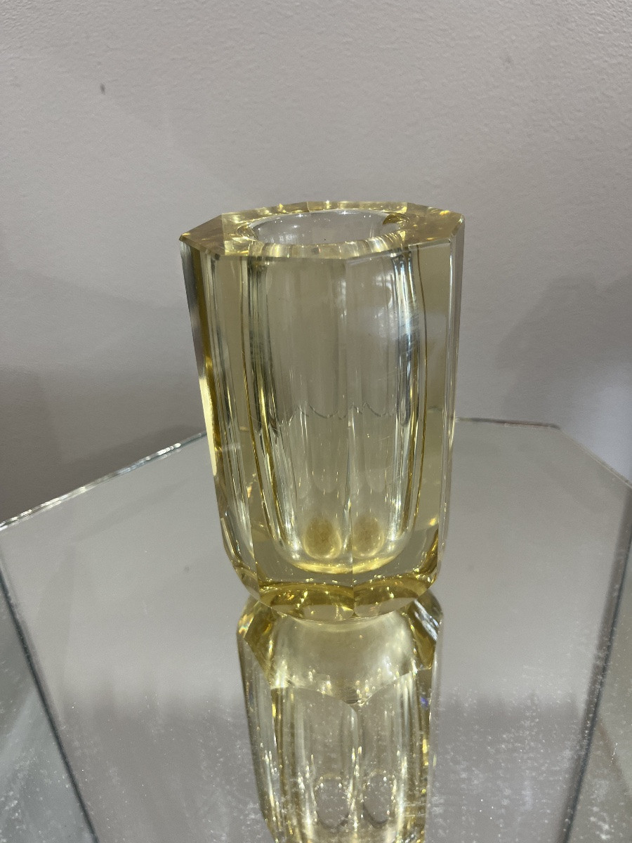 Très beau Vase Daum art deco à pan ,jaune 14 cm-photo-2