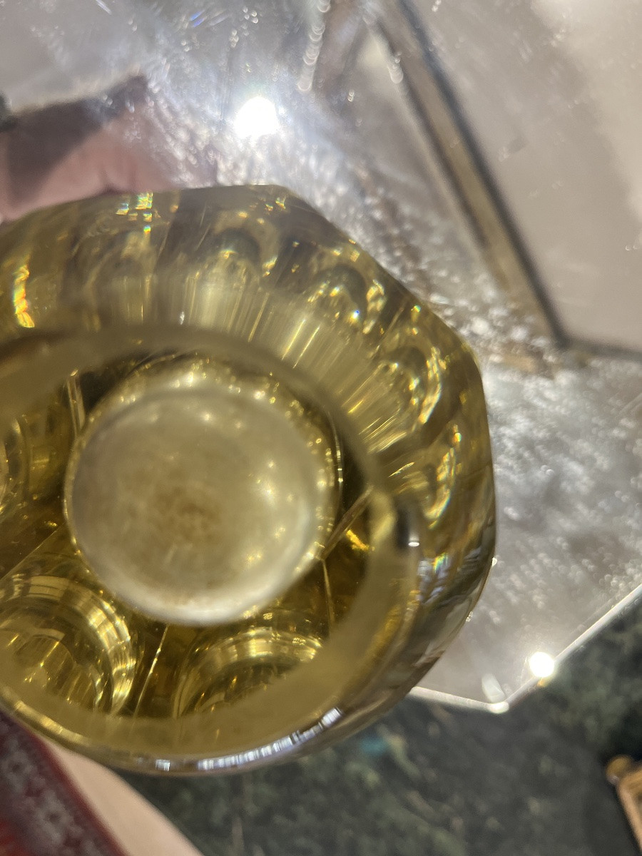 Très beau Vase Daum art deco à pan ,jaune 14 cm-photo-3