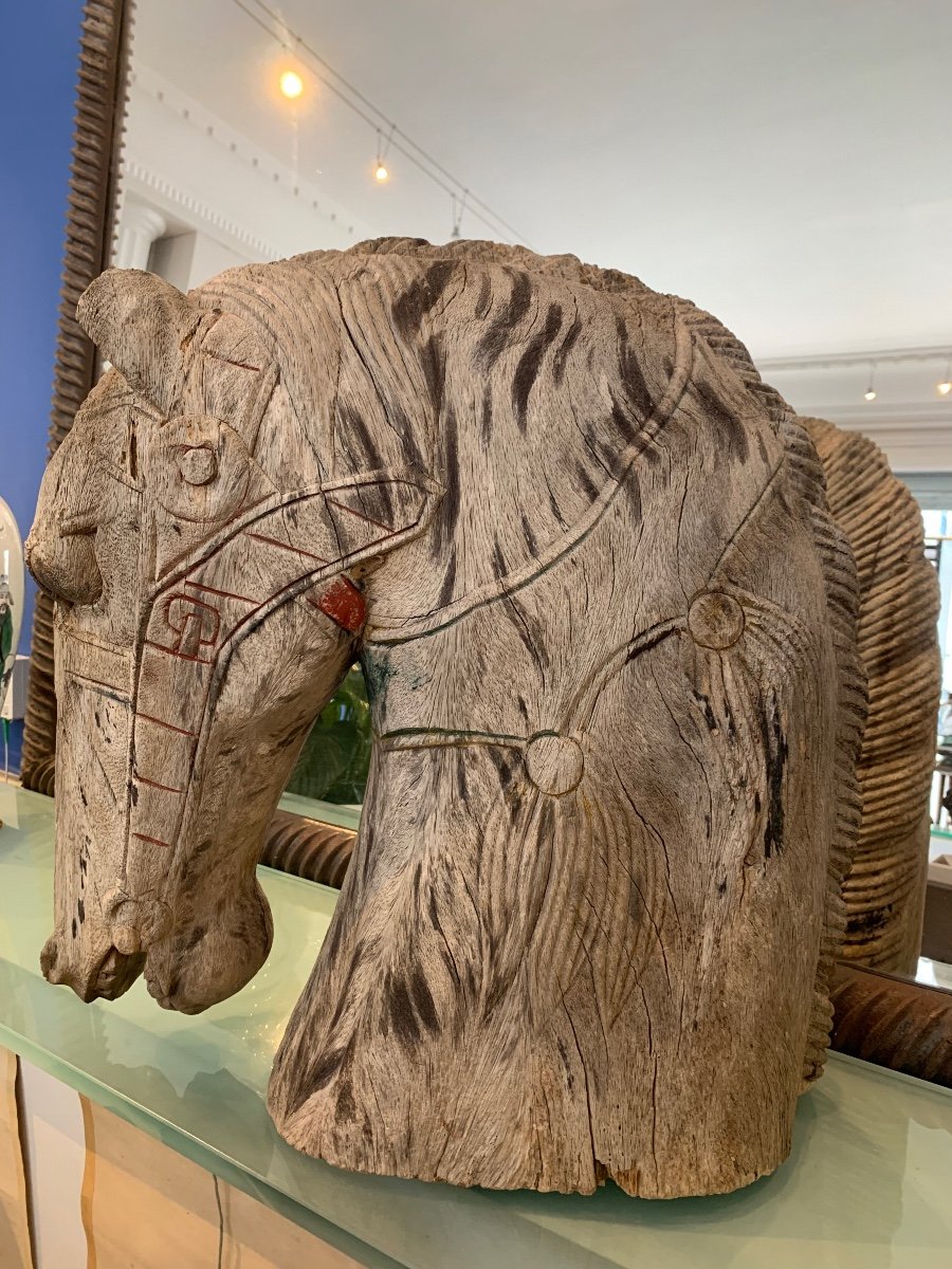 Sculture En Bois 19 Ieme  Sujet Tete De Cheval