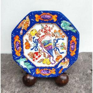 Assiette  HERMES Vintage en porcelaine fine « Marqueterie de Pierres d’Orient et d’Occident »  