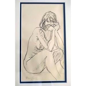 Jean Souverbie  (1891/1981)  Étude de nu  Demi format  Mine de plomb et estompe sur papier XX