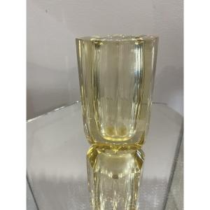 Très beau Vase Daum art deco à pan ,jaune 14 cm