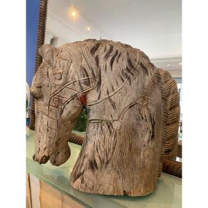 Wooden Sculpture 19th Subject Horse Head