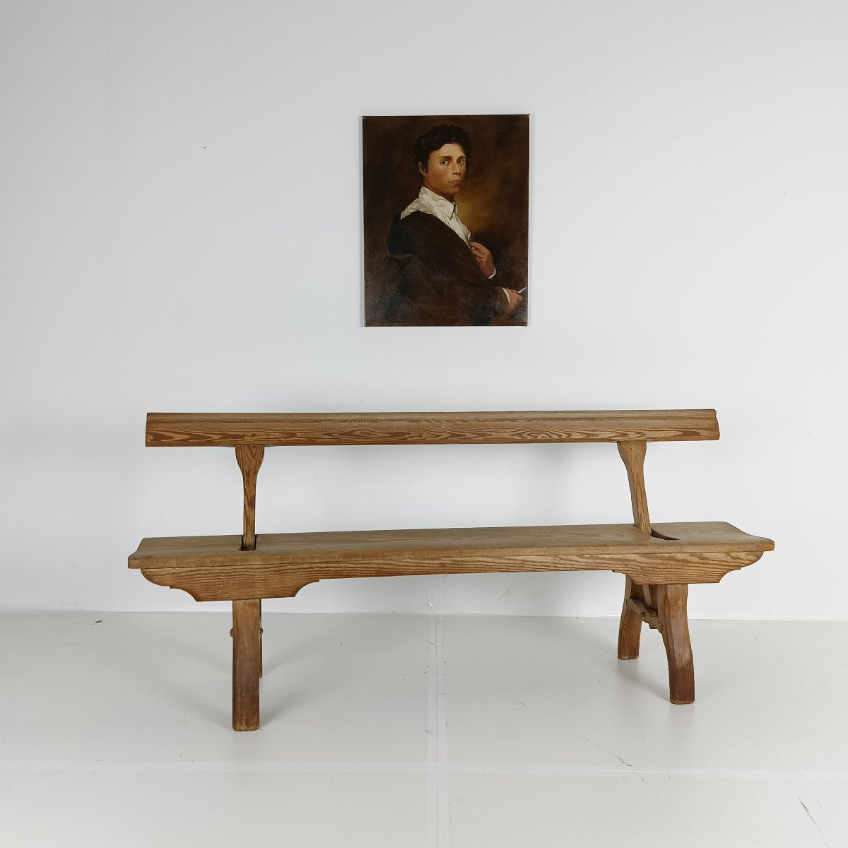 Banc de chemin de fer antique de style victorien en pin de Caroline du Sud-photo-7