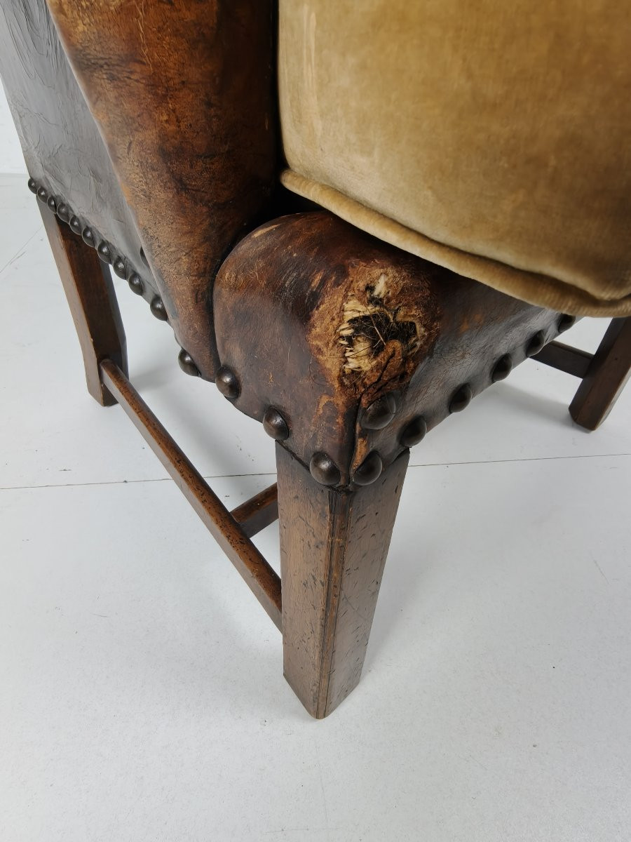 Fauteuil en cuir ancien, Angleterre, vers 1800-photo-2