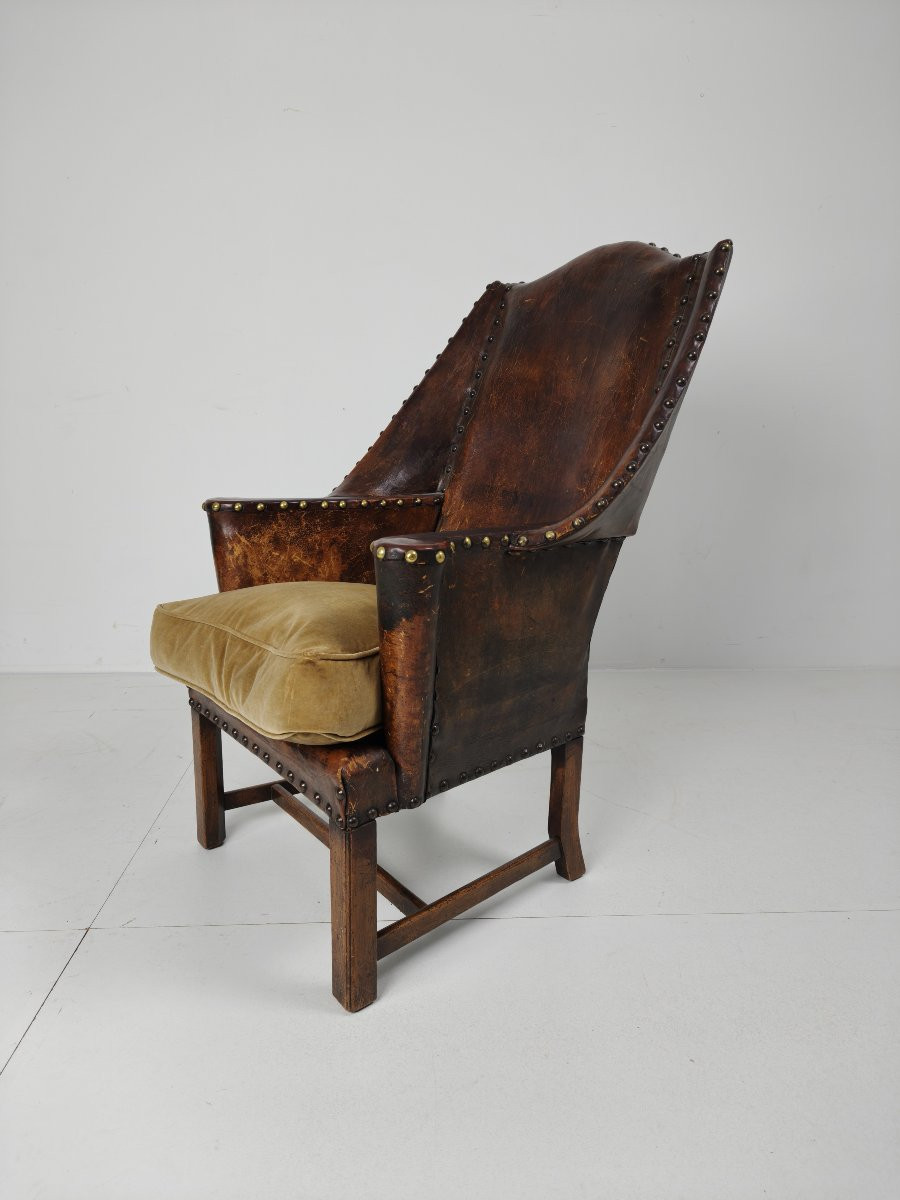 Fauteuil en cuir ancien, Angleterre, vers 1800-photo-8
