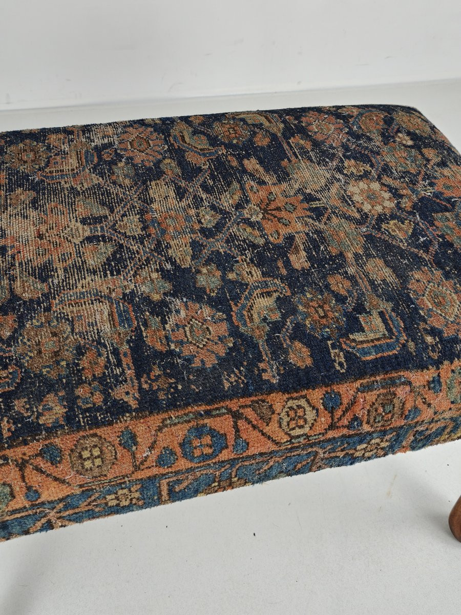 Tabouret ancien, en noyer, style Régence anglaise, vers 1800-1820-photo-4