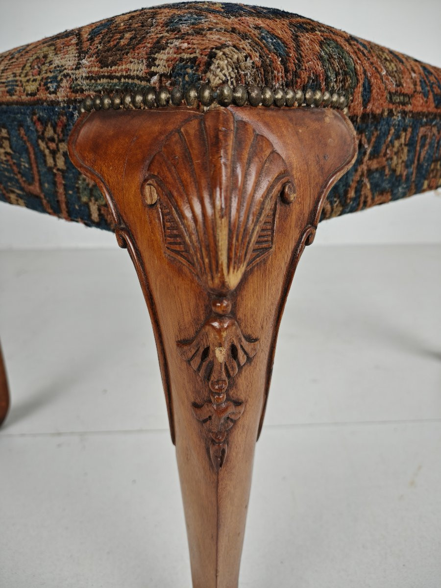 Tabouret ancien, en noyer, style Régence anglaise, vers 1800-1820-photo-8