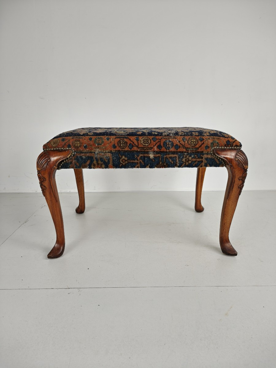 Tabouret ancien, en noyer, style Régence anglaise, vers 1800-1820