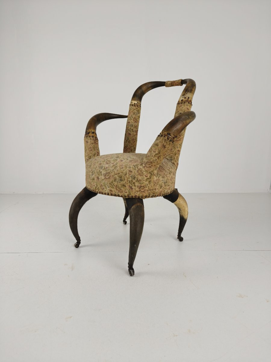 Fauteuil à cornes de taureau très décoratif du XIXe siècle (1870)-photo-2