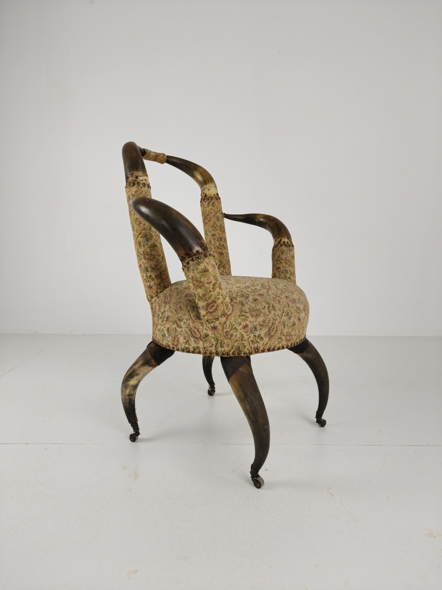 Fauteuil à cornes de taureau très décoratif du XIXe siècle (1870)
