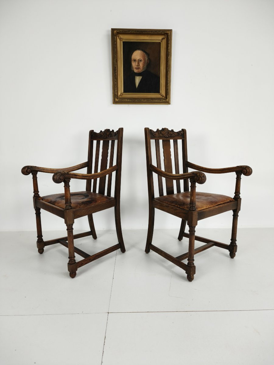 Paire de fauteuils en chêne F. Parker & Fils – XIXe siècle anglais-photo-4