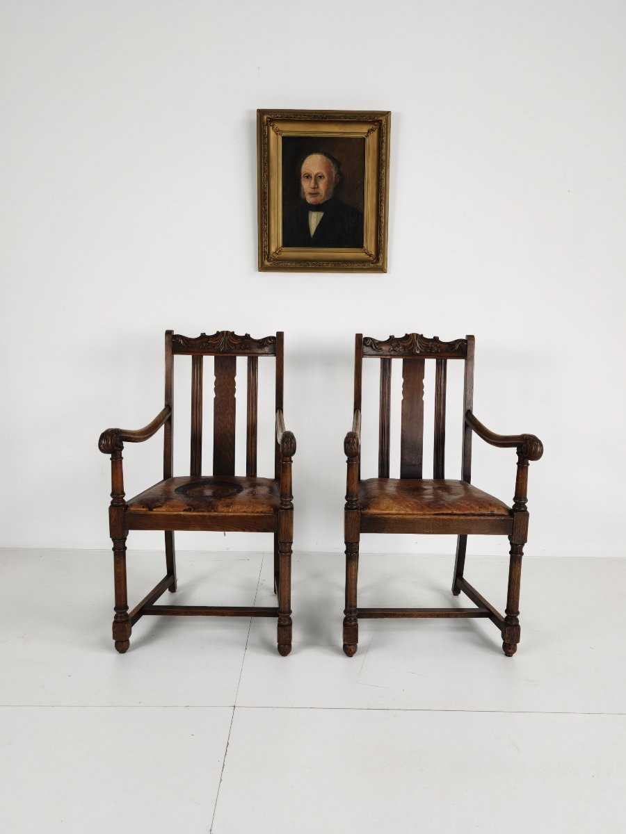 Paire de fauteuils en chêne F. Parker & Fils – XIXe siècle anglais-photo-1