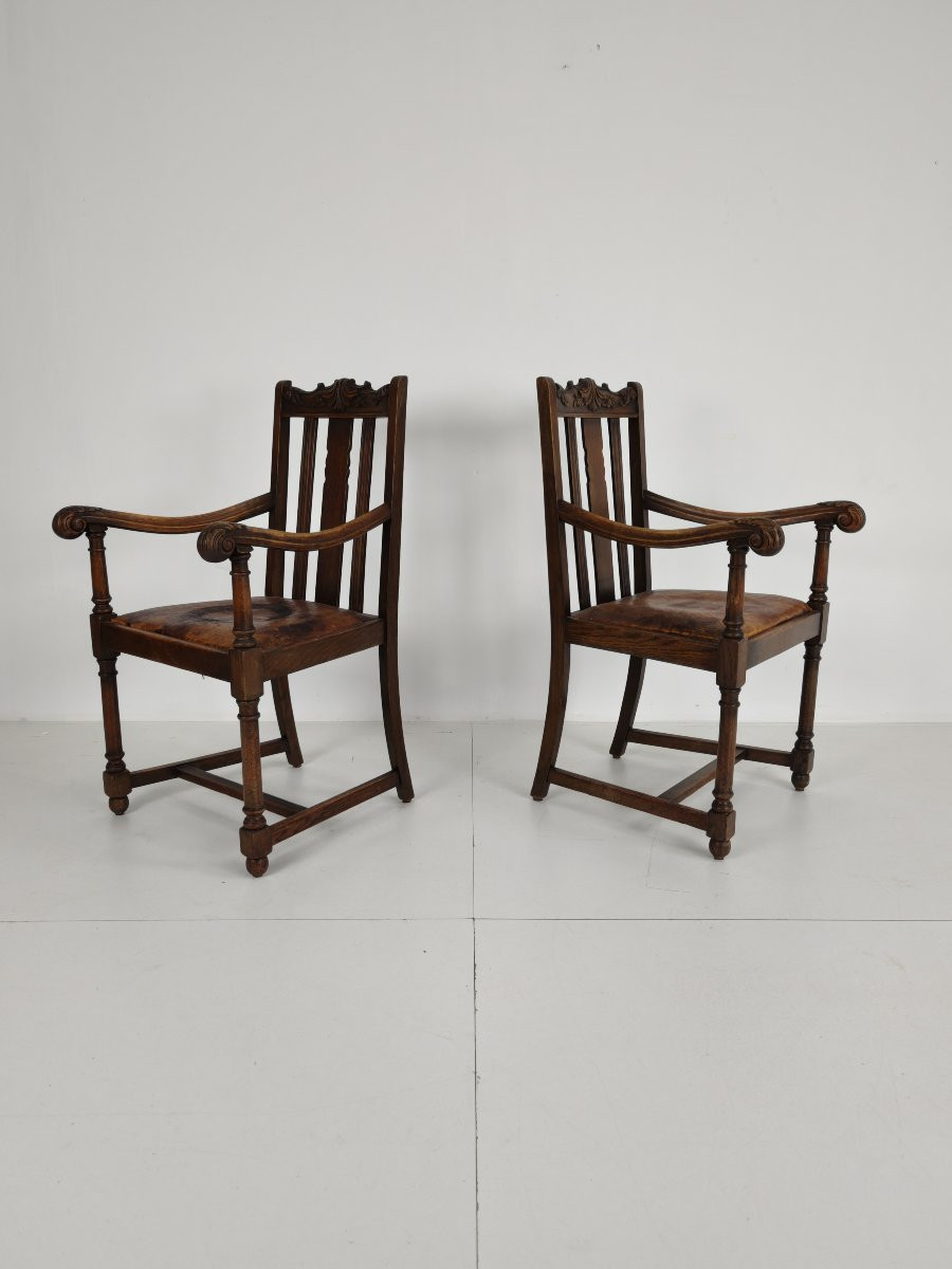 Paire de fauteuils en chêne F. Parker & Fils – XIXe siècle anglais-photo-3