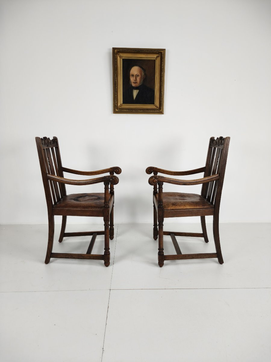 Paire de fauteuils en chêne F. Parker & Fils – XIXe siècle anglais-photo-6