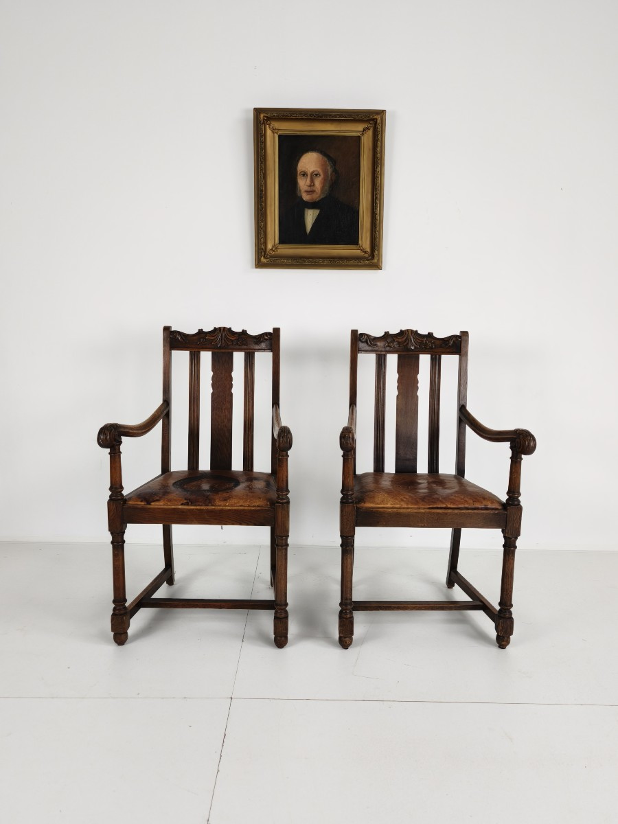 Paire de fauteuils en chêne F. Parker & Fils – XIXe siècle anglais