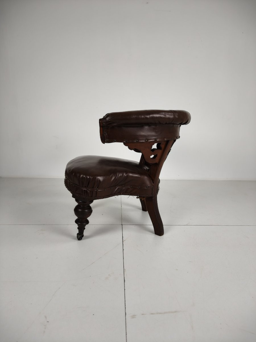 Fauteuil ancien en cuir de Robson & Son – Bois sculpté et roulettes, Newcastle-photo-6