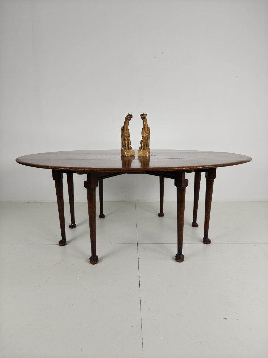 Antique English Folding Dining Table - Victorian Style - 8 Legs - Oval Shape-photo-4