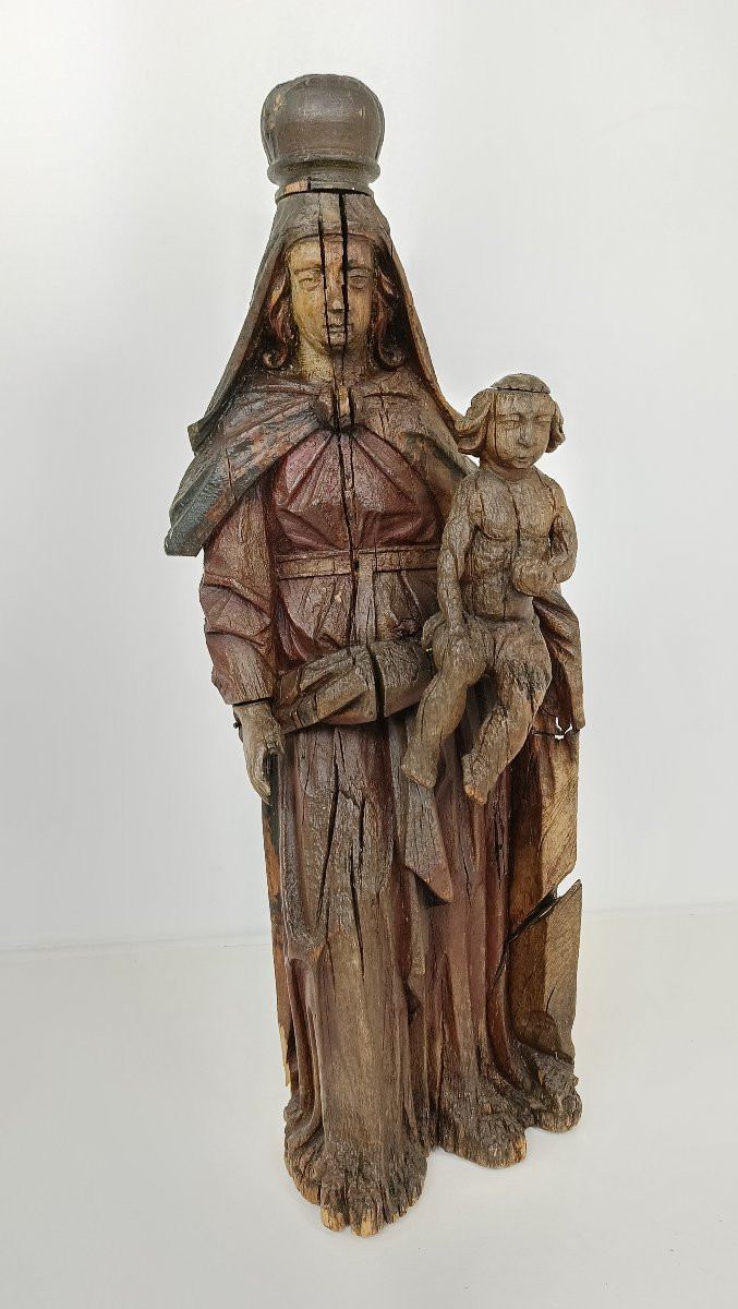 Statue en bois de la Vierge Marie avec Jésus-photo-2