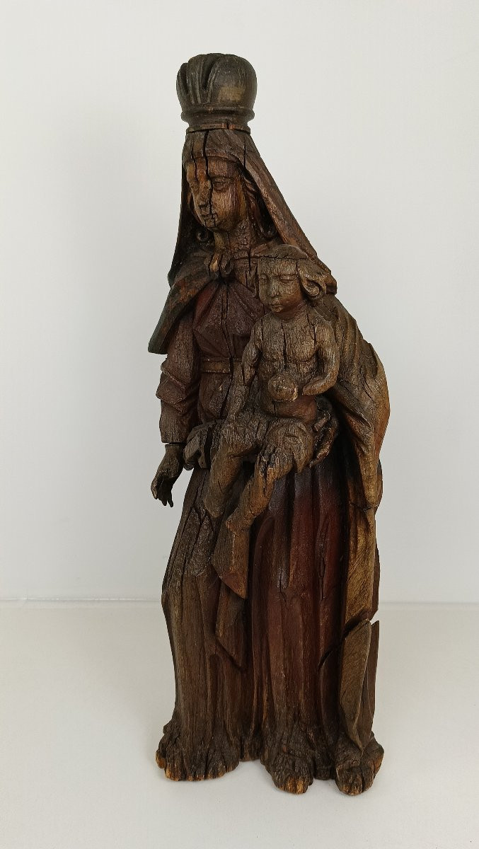 Statue en bois de la Vierge Marie avec Jésus-photo-3
