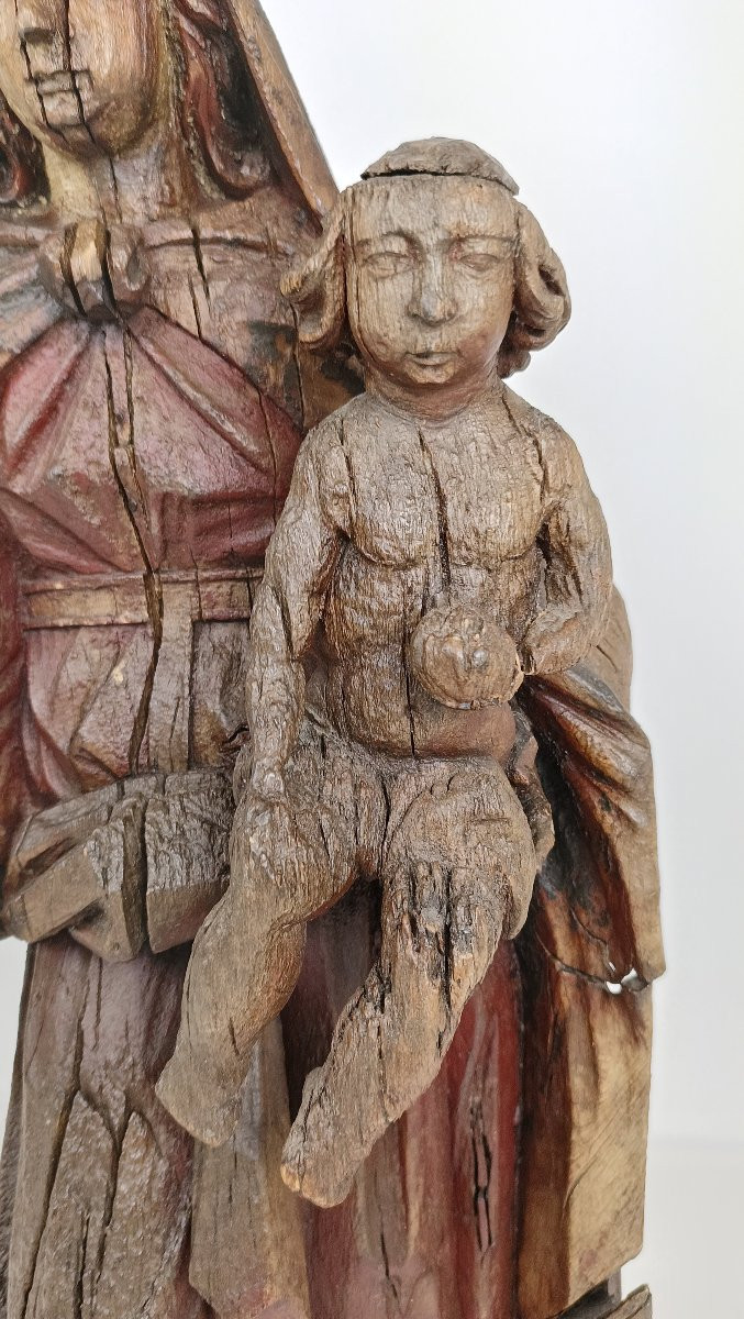 Statue en bois de la Vierge Marie avec Jésus-photo-2
