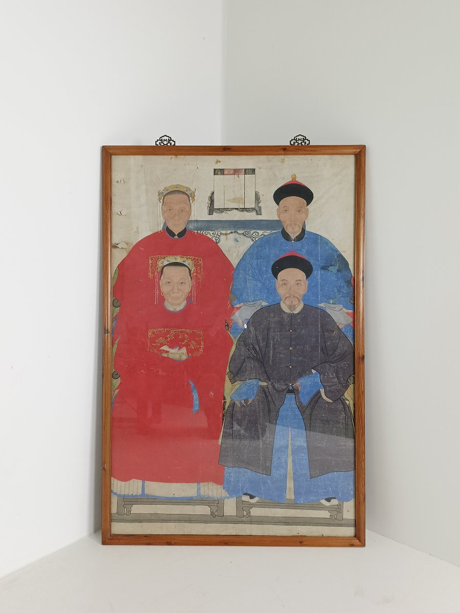 A Framed Ancestral Chinese Portrait Is A Traditional Hand-made Painting.-photo-2