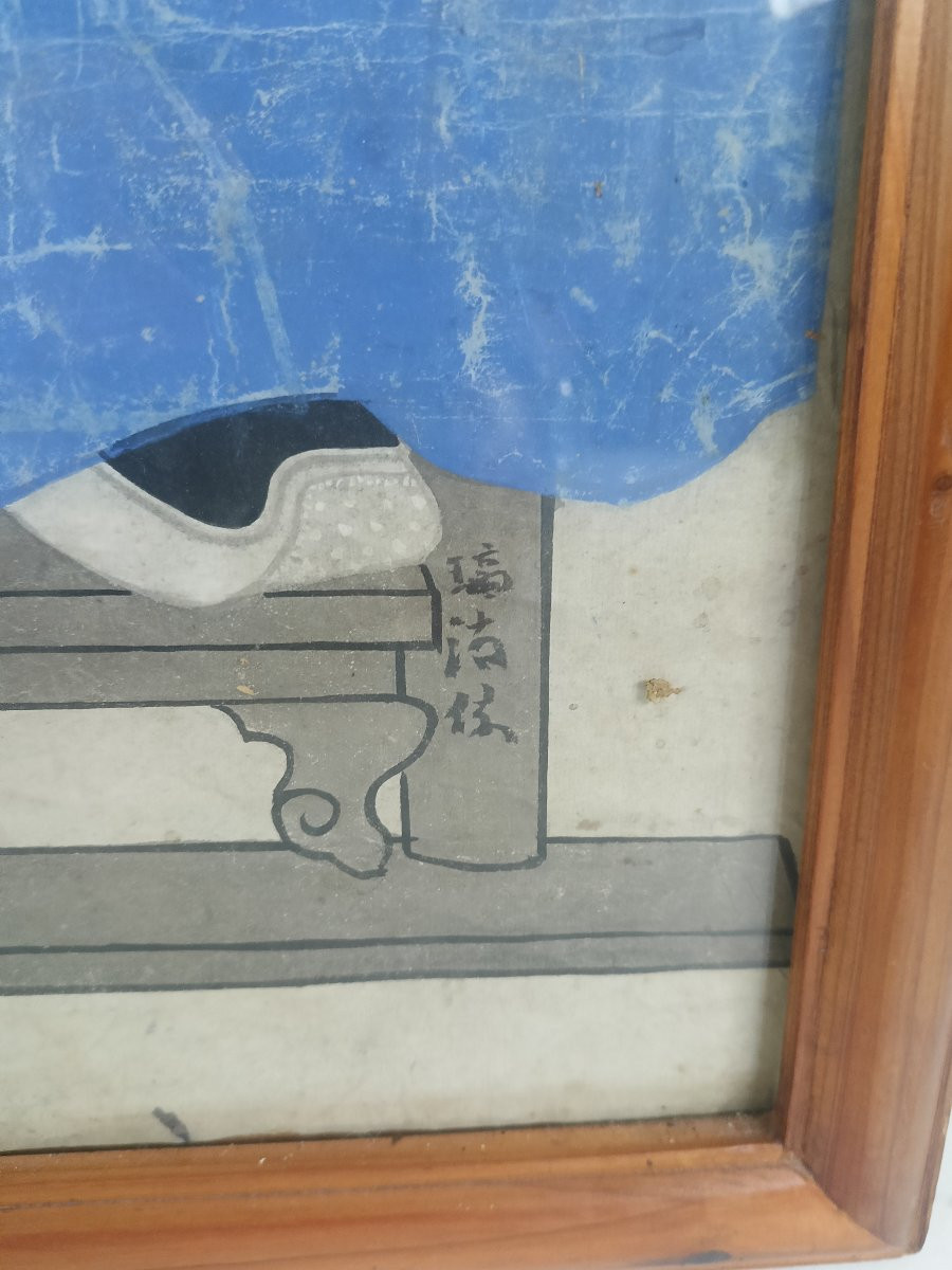 A Framed Ancestral Chinese Portrait Is A Traditional Hand-made Painting.-photo-7