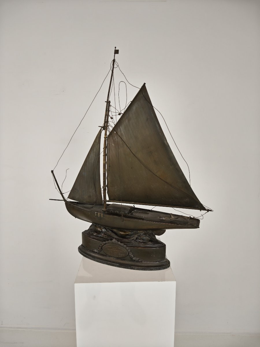 Brass Sailboat - Signed And Made In 1912-photo-1