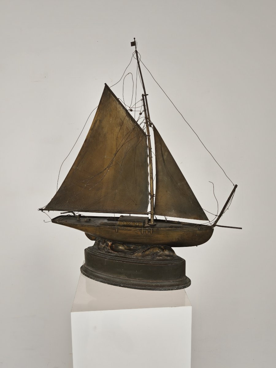 Brass Sailboat - Signed And Made In 1912-photo-3