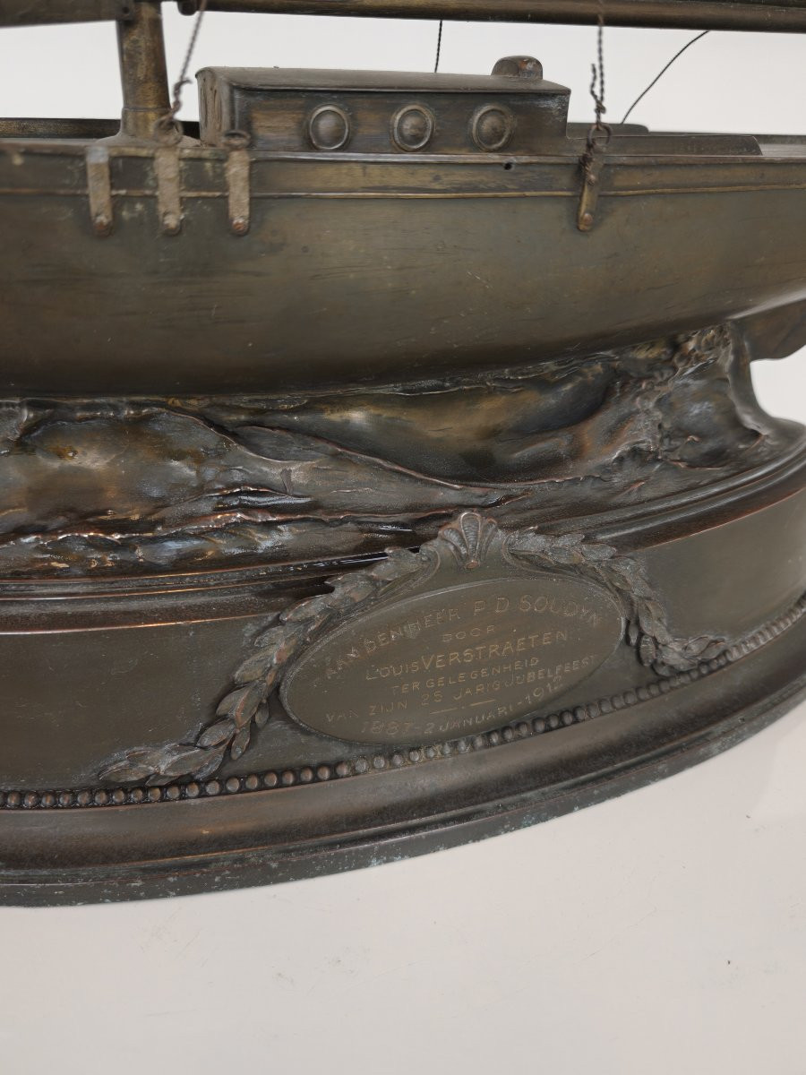 Brass Sailboat - Signed And Made In 1912-photo-5