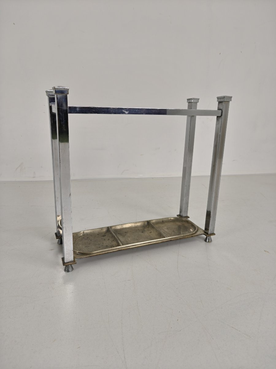 Art Deco Chromed Umbrella/cane Stand - Small Model-photo-1