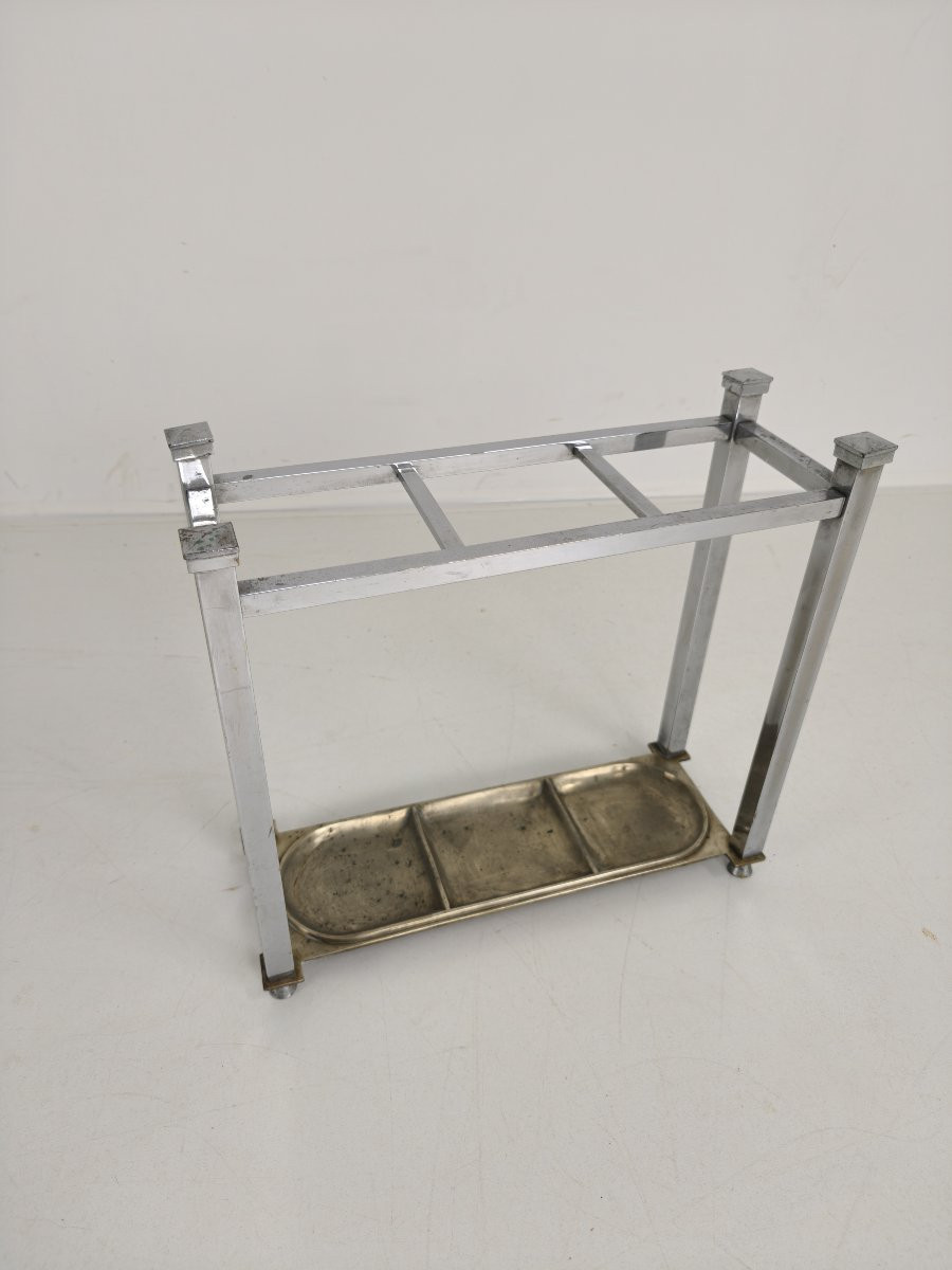 Art Deco Chromed Umbrella/cane Stand - Small Model-photo-2