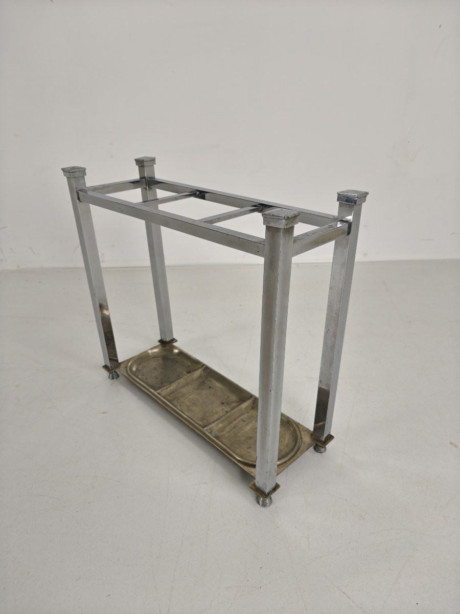 Art Deco Chromed Umbrella/cane Stand - Small Model-photo-3