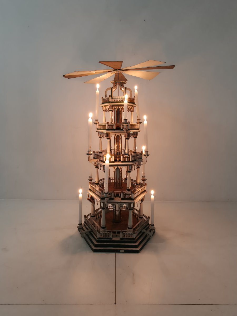 Handcrafted Christmas Pyramid From The 19th Century - Rare And Beautiful Piece Of German Folk Art-photo-4