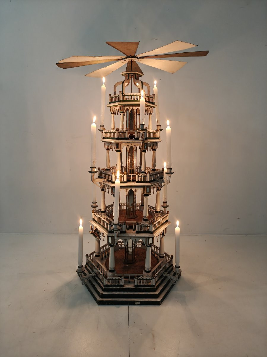 Handcrafted Christmas Pyramid From The 19th Century - Rare And Beautiful Piece Of German Folk Art-photo-8