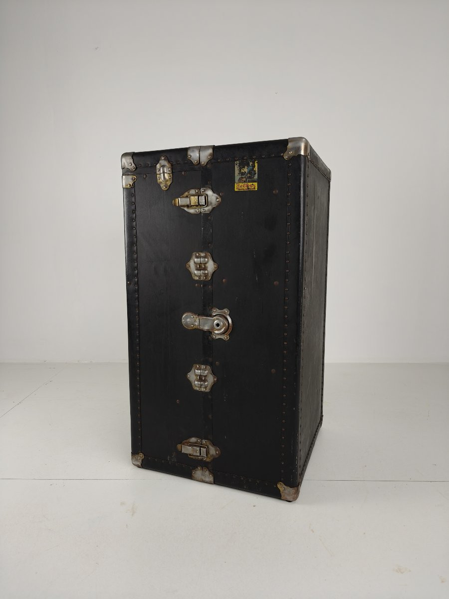 Antique 1924 Belber Travel Case In Black Leather - Large Travel Wardrobe-photo-2