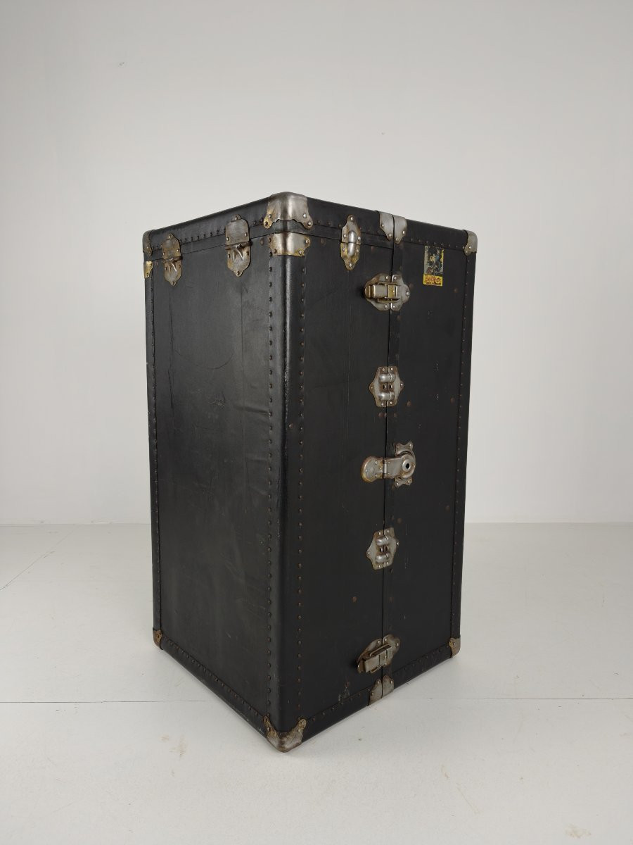Antique 1924 Belber Travel Case In Black Leather - Large Travel Wardrobe-photo-4