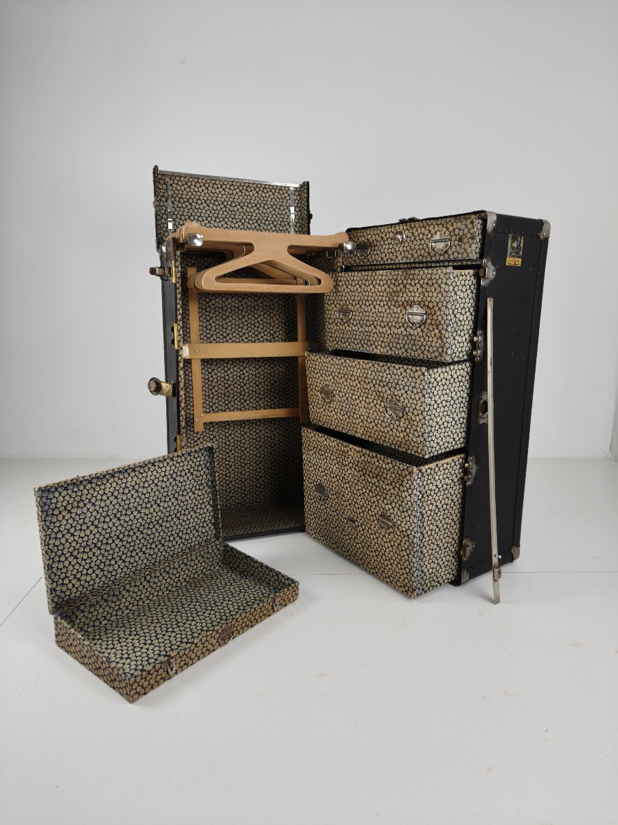 Antique 1924 Belber Travel Case In Black Leather - Large Travel Wardrobe-photo-5