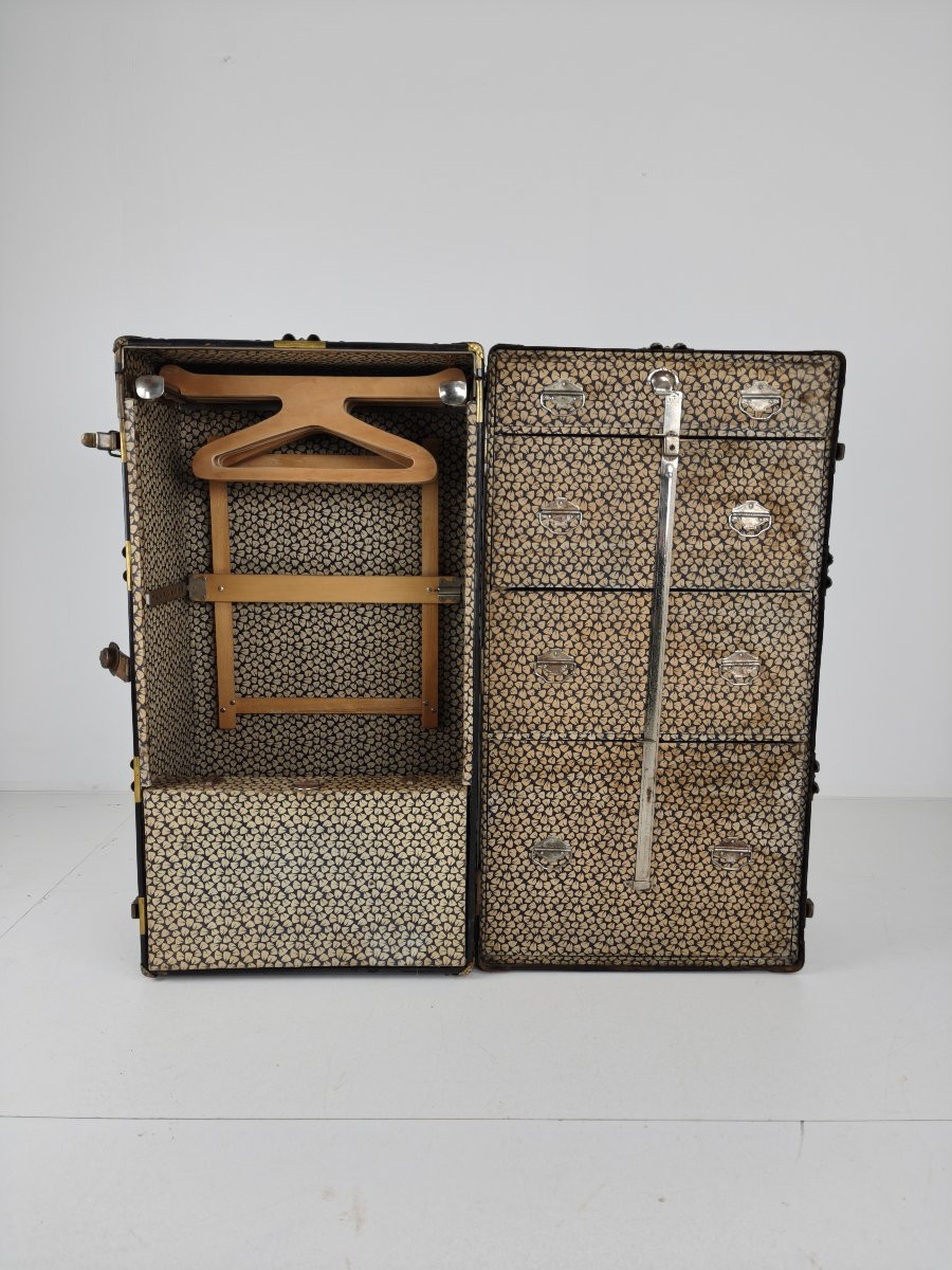 Antique 1924 Belber Travel Case In Black Leather - Large Travel Wardrobe-photo-7