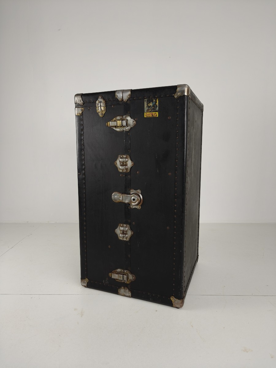 Antique 1924 Belber Travel Case In Black Leather - Large Travel Wardrobe