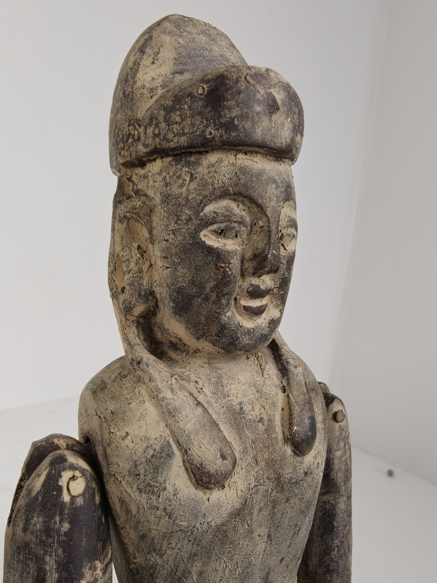 Pair Of Antique Chinese Wooden Dolls, Fertility Symbols - Boy And Girl Figurines-photo-2