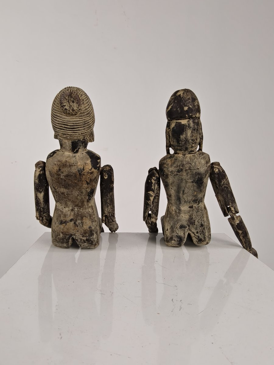 Pair Of Antique Chinese Wooden Dolls, Fertility Symbols - Boy And Girl Figurines-photo-6