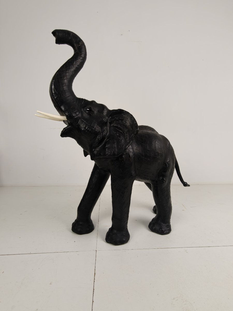 Sculpture d'éléphant en cuir extra large, 130 cm – vers 1950-photo-1