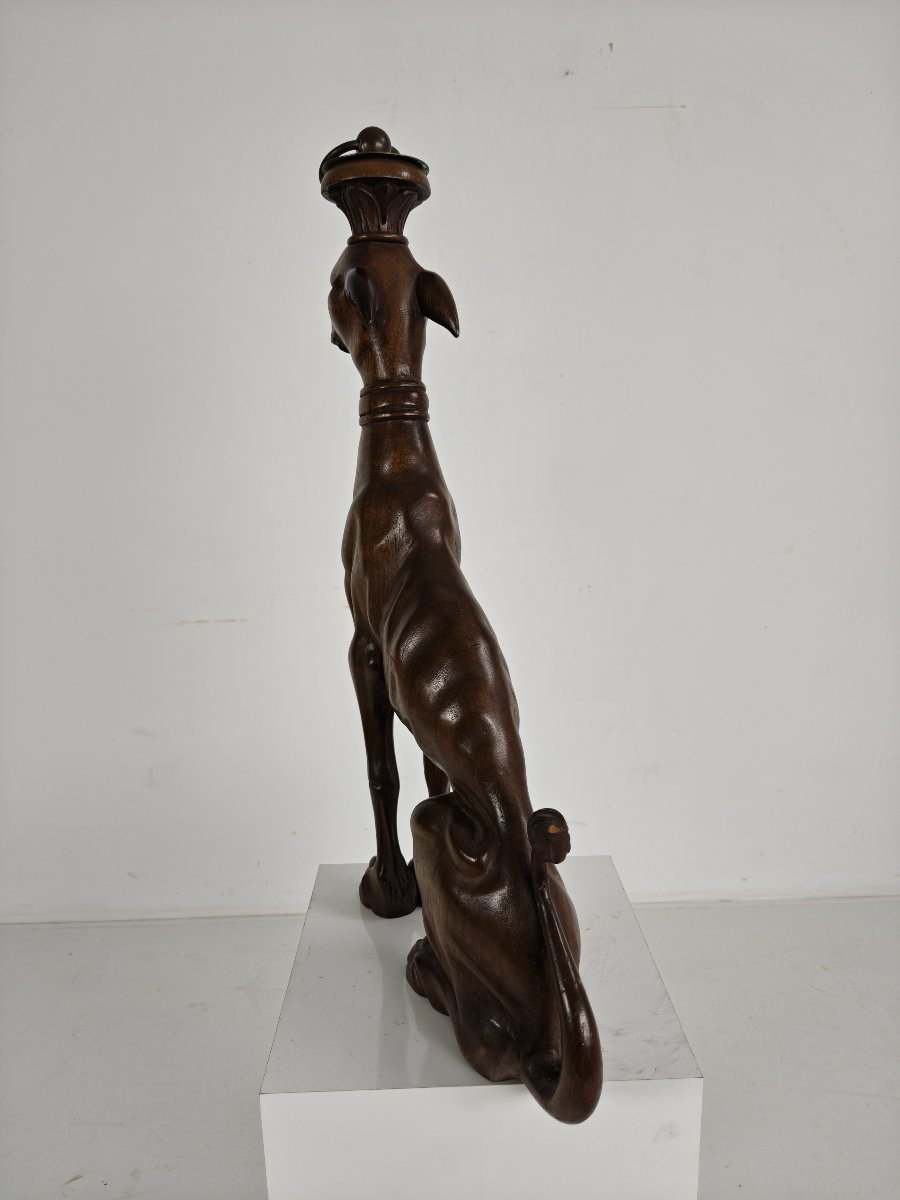 Hand-carved Wooden Greyhound Statue - 20th Century-photo-4