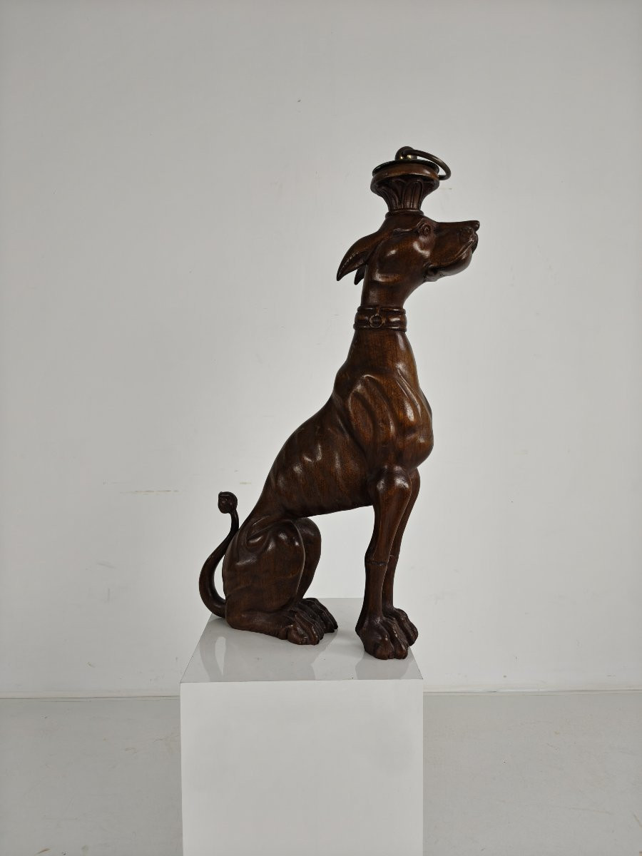 Hand-carved Wooden Greyhound Statue - 20th Century-photo-1