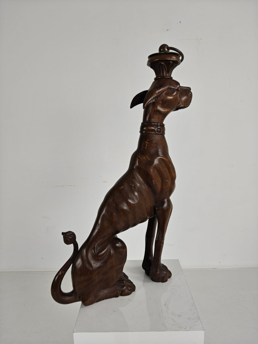 Hand-carved Wooden Greyhound Statue - 20th Century-photo-5