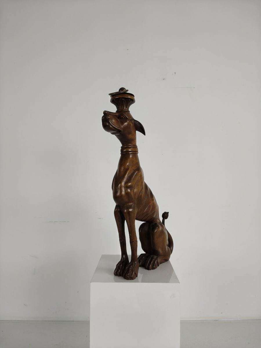 Hand-carved Wooden Greyhound Statue - 20th Century-photo-7