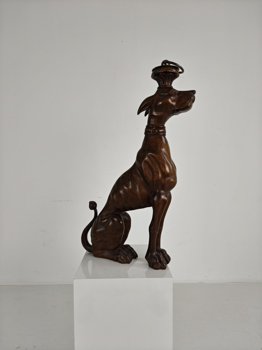 Hand-carved Wooden Greyhound Statue - 20th Century